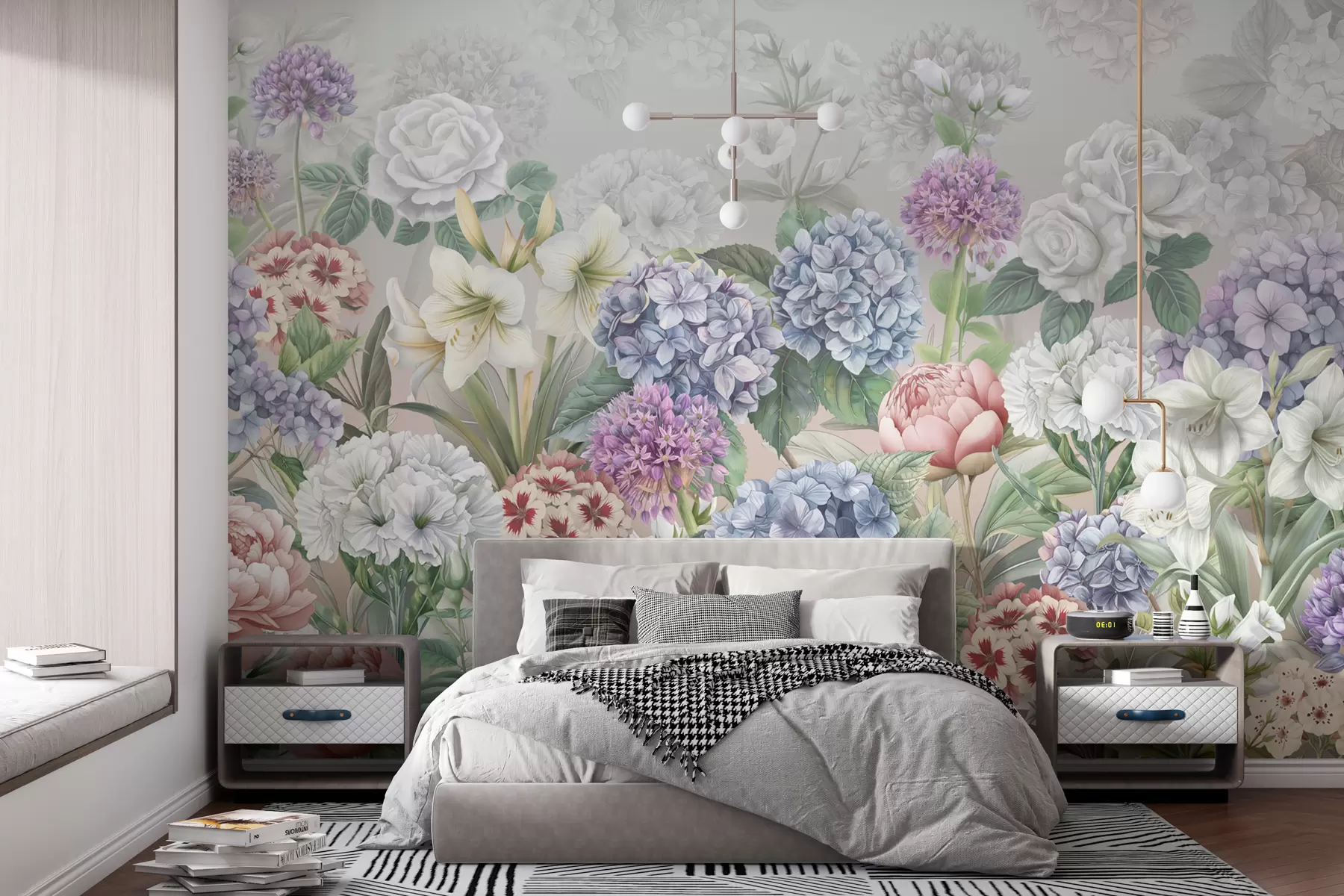 murais de parede Jardim de verão mágico com flores em tons pastel w08140v3
