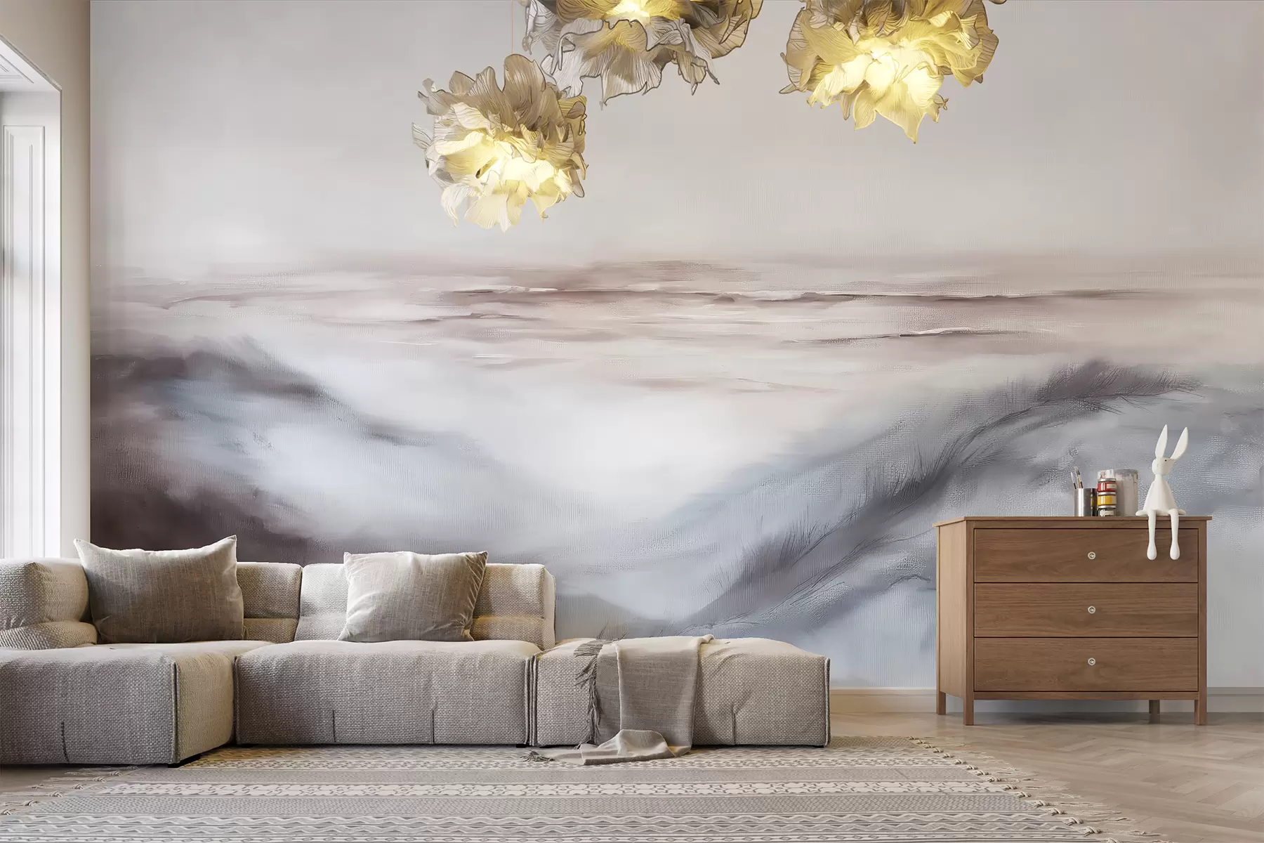 murais de parede Paisagem abstrata em tons pastéis, pinceladas, praia, mar, paleta de cores cinza w08141