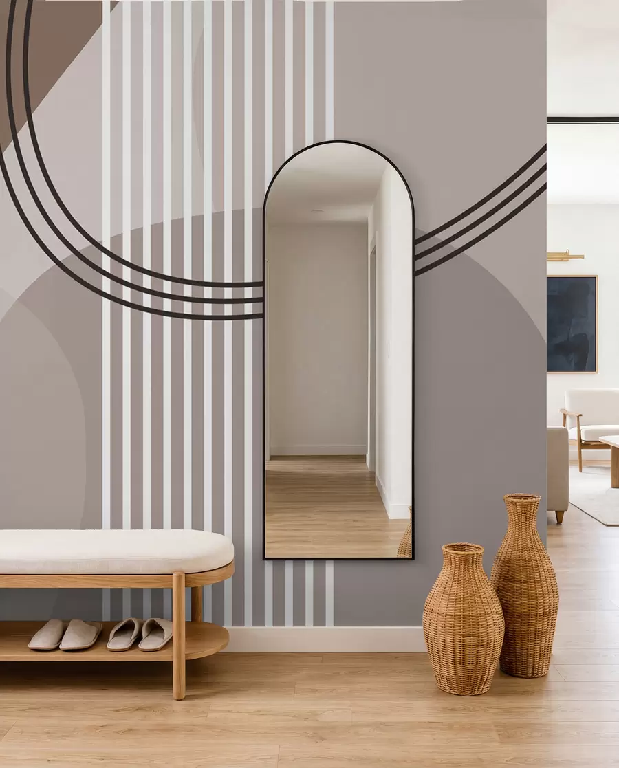 murais de parede Linha de abstração geométrica e estilo moderno de minimalismo circular  w08173
