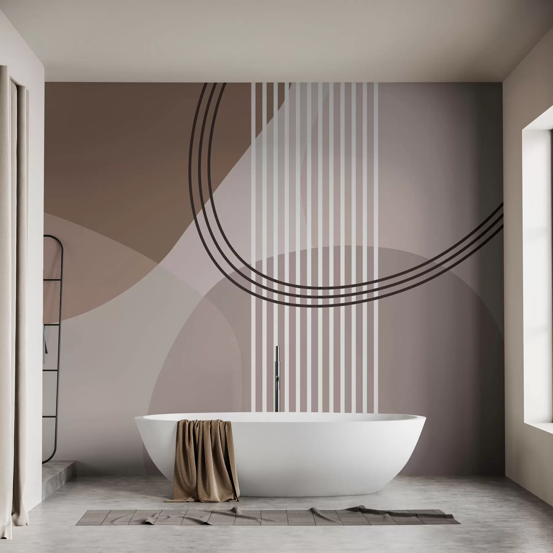 murais de parede Linha de abstração geométrica e estilo moderno de minimalismo circular  w08173