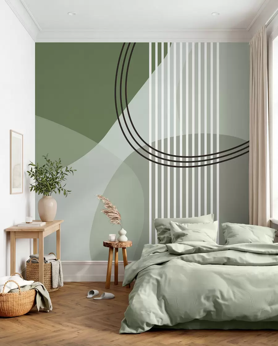 murais de parede Linha de abstração geométrica e círculo minimalismo estilo moderno cor verde w08173v1