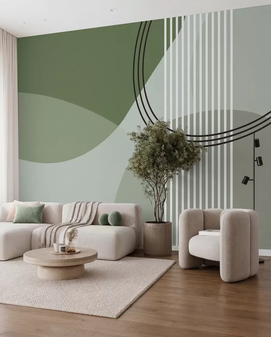 murais de parede Linha de abstração geométrica e círculo minimalismo estilo moderno cor verde w08173v1