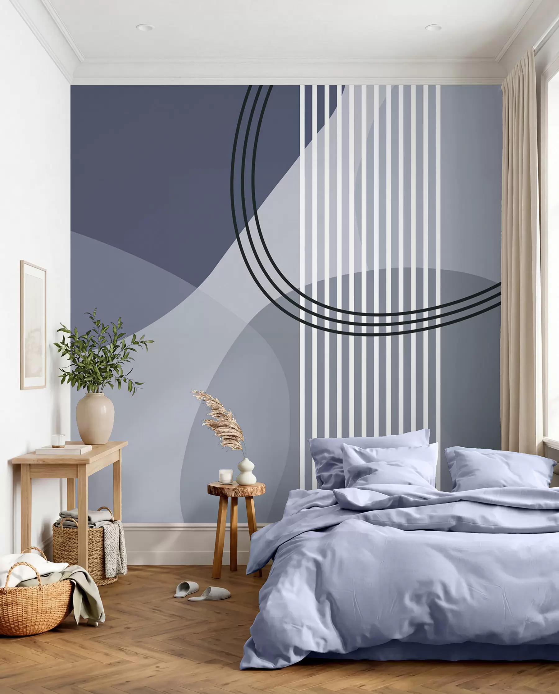 murais de parede Linha de abstração geométrica e círculo minimalismo estilo moderno cor azul w08173v2