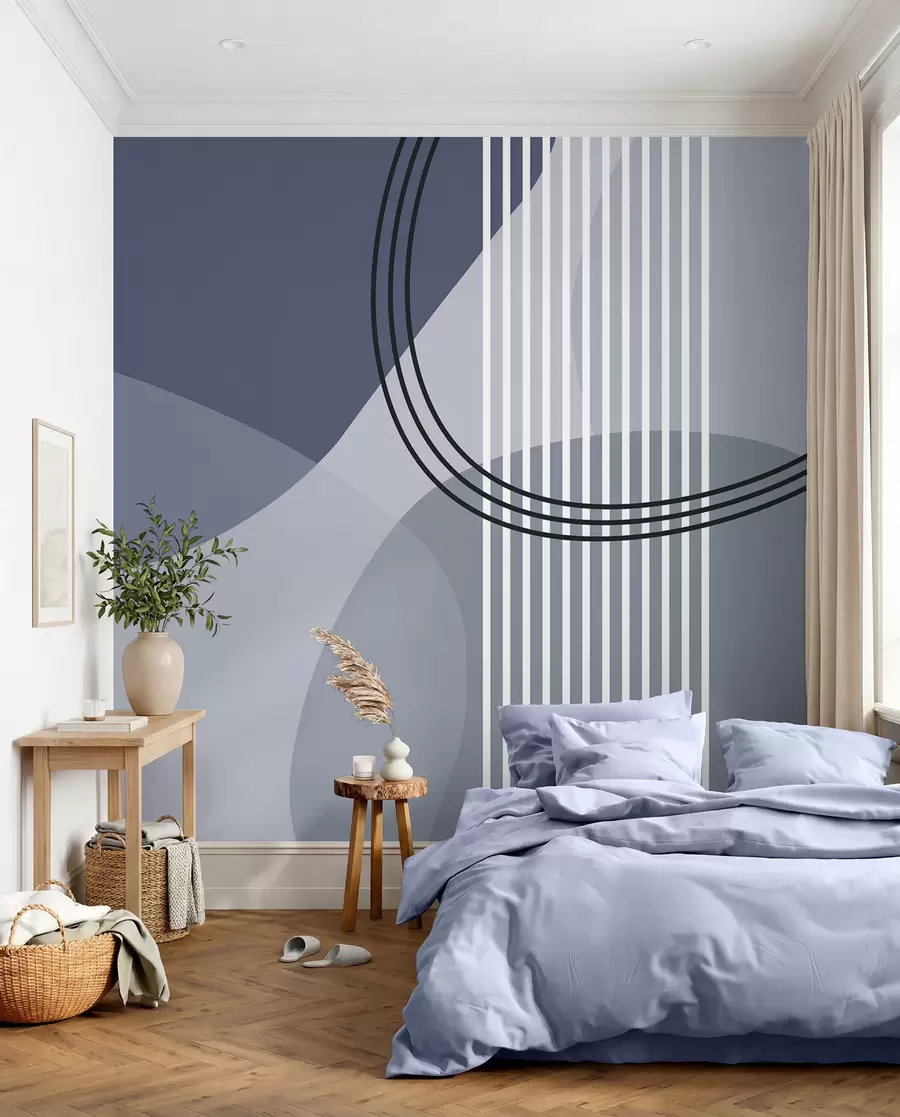 murais de parede Linha de abstração geométrica e círculo minimalismo estilo moderno cor azul w08173v2