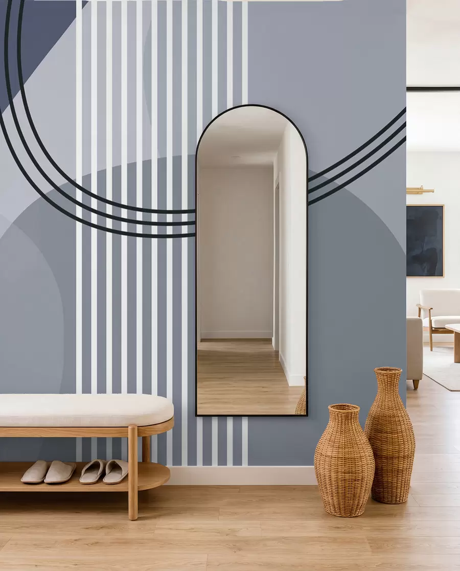 murais de parede Linha de abstração geométrica e círculo minimalismo estilo moderno cor azul w08173v2