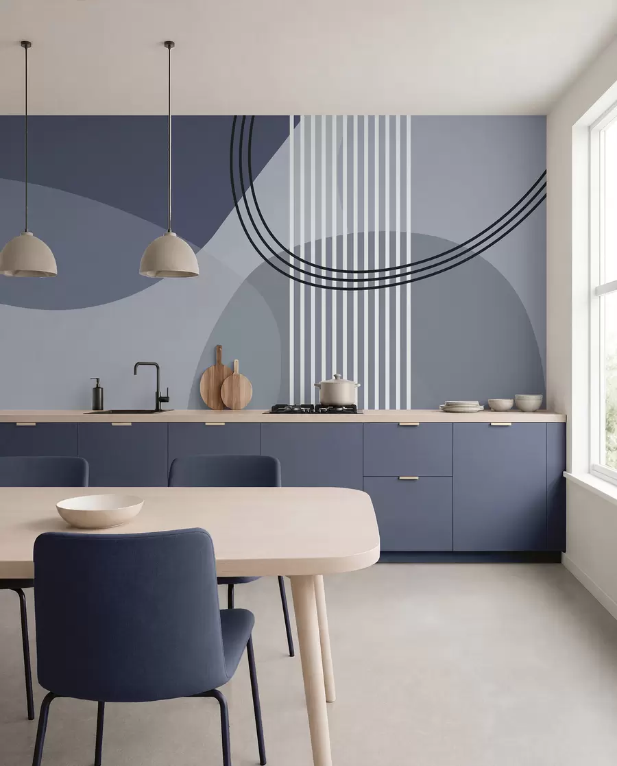 murais de parede Linha de abstração geométrica e círculo minimalismo estilo moderno cor azul w08173v2