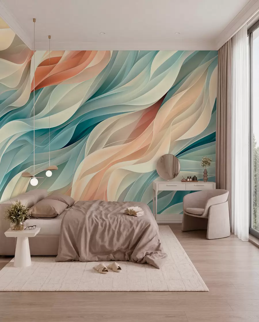 murais de parede Design abstrato hipnotizante com ondas suaves em tons pastéis w01335