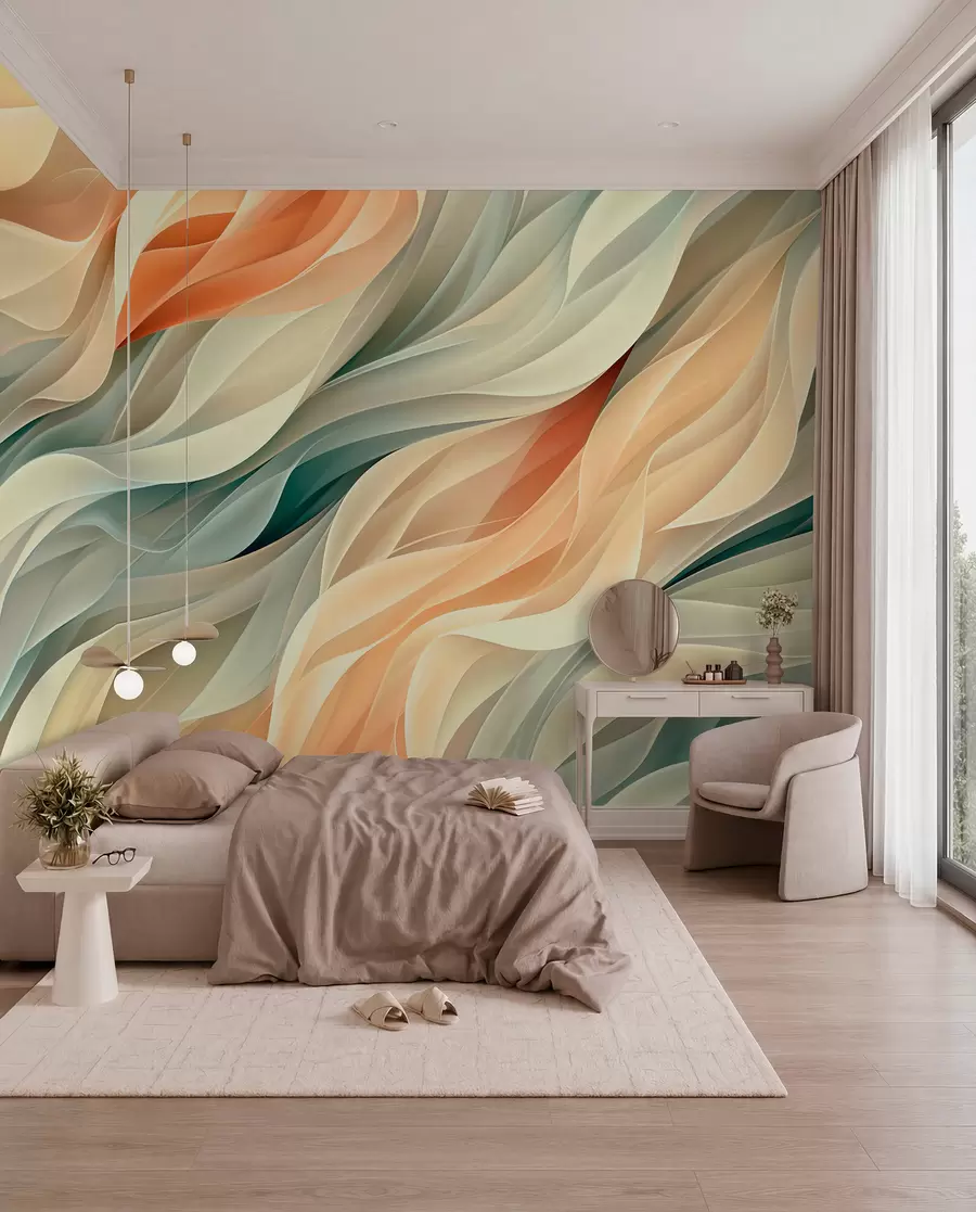 murais de parede Design abstrato hipnotizante com ondas suaves em tons pastéis em cores quentes w01335v1