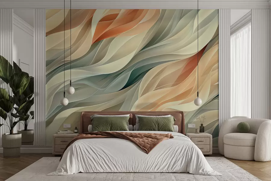 murais de parede Design abstrato hipnotizante com ondas suaves em tons pastéis em cores quentes w01335v1