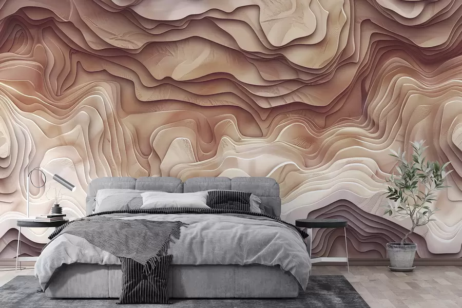 murais de parede Mapa topográfico 3D com contornos de relevo em tons rosa claro w01337