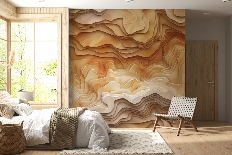 murais de parede Mapa topográfico 3D com contornos de relevo em tons de bege w01337v1