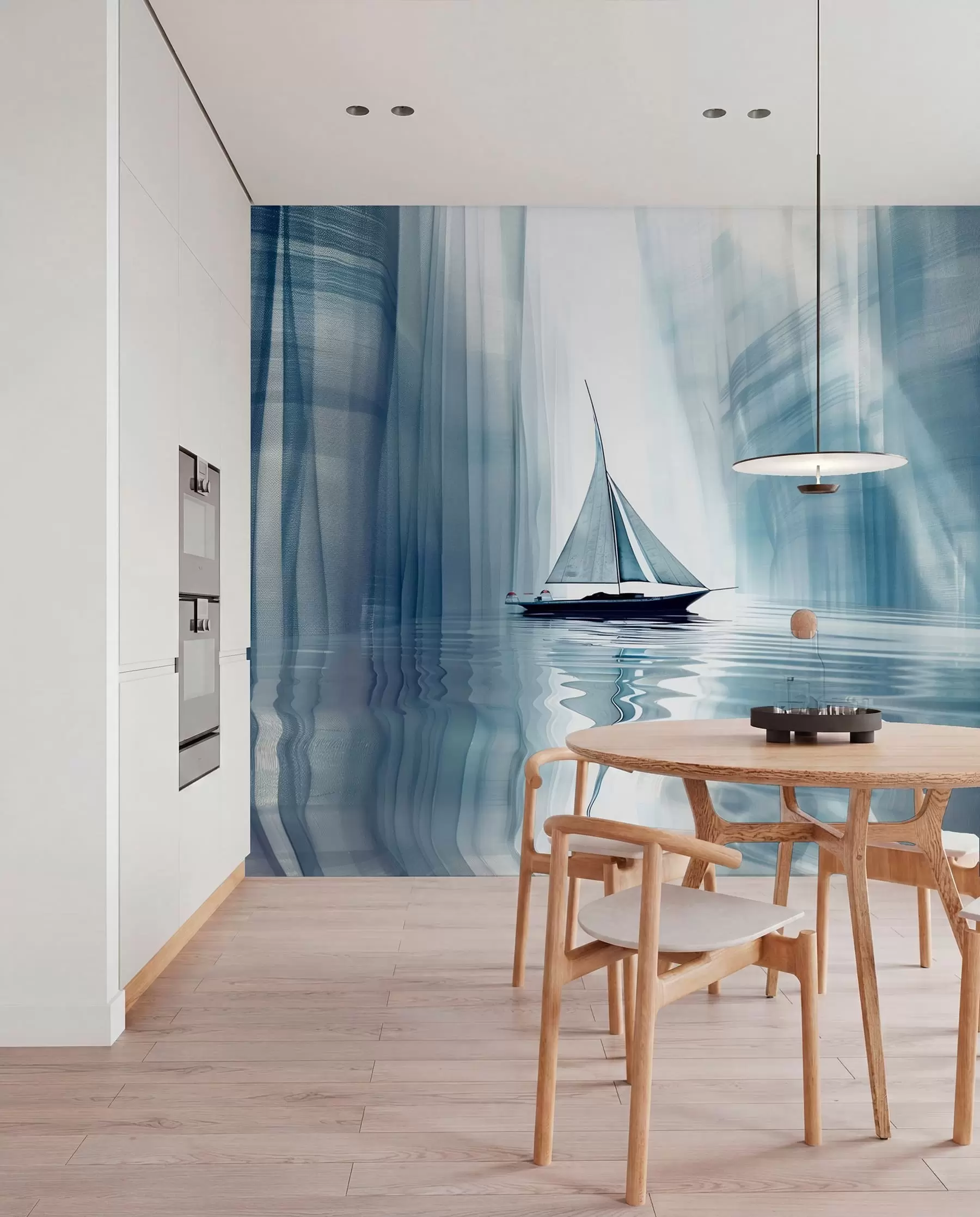 murais de parede Barco na água em estilo futurista com cores azuis w01338