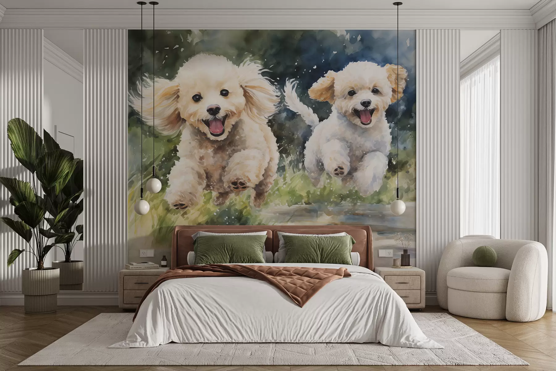 murais de parede Cachorrinhos correndo aquarela w00940