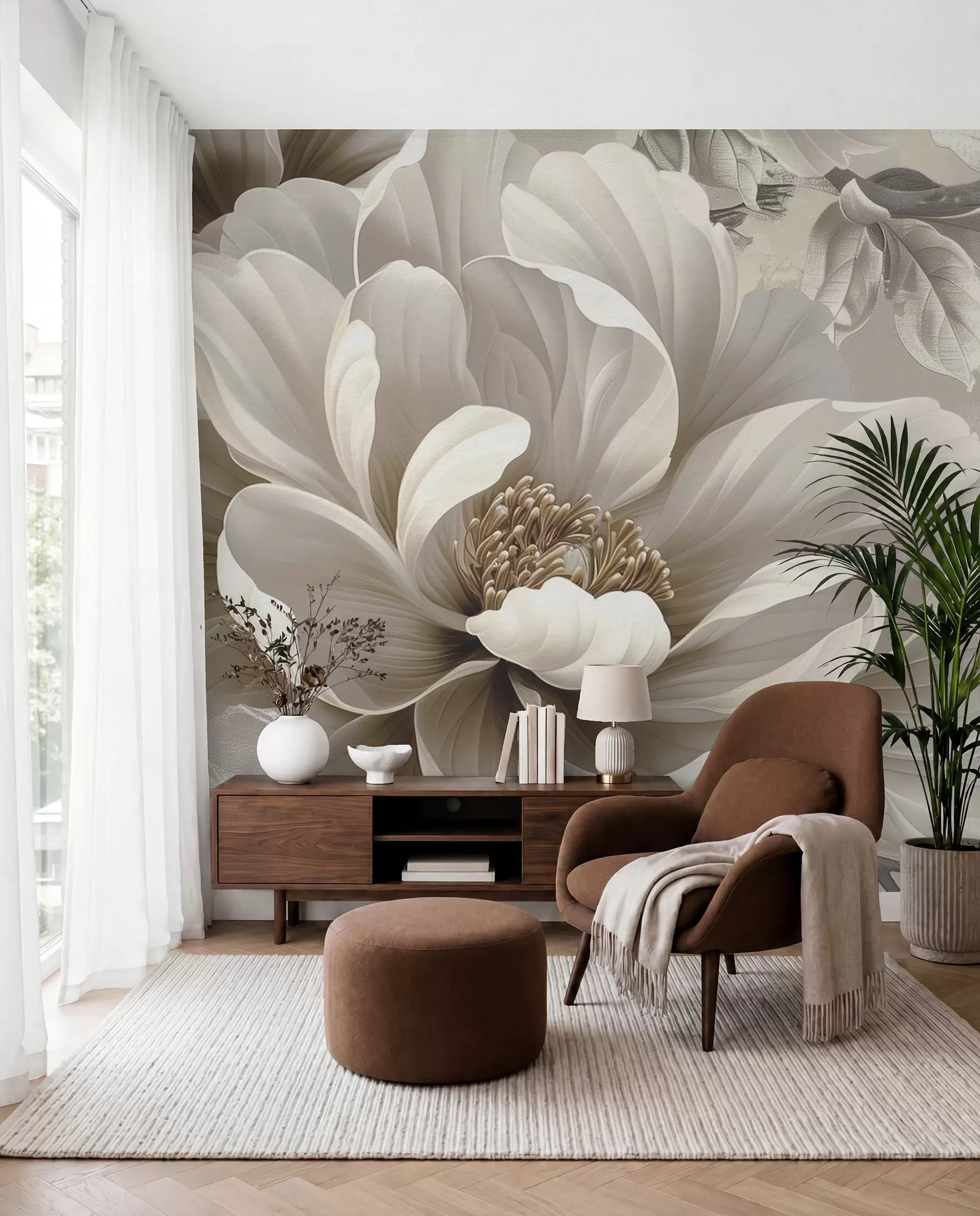 murais de parede Flor de marfim e volutas w08181v2