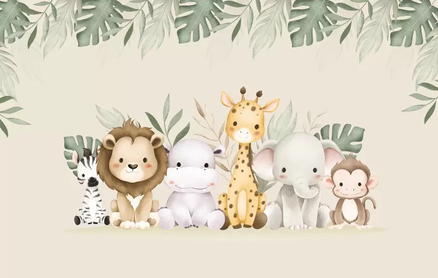 murais de parede animais de safári com tintas aquarela w01406