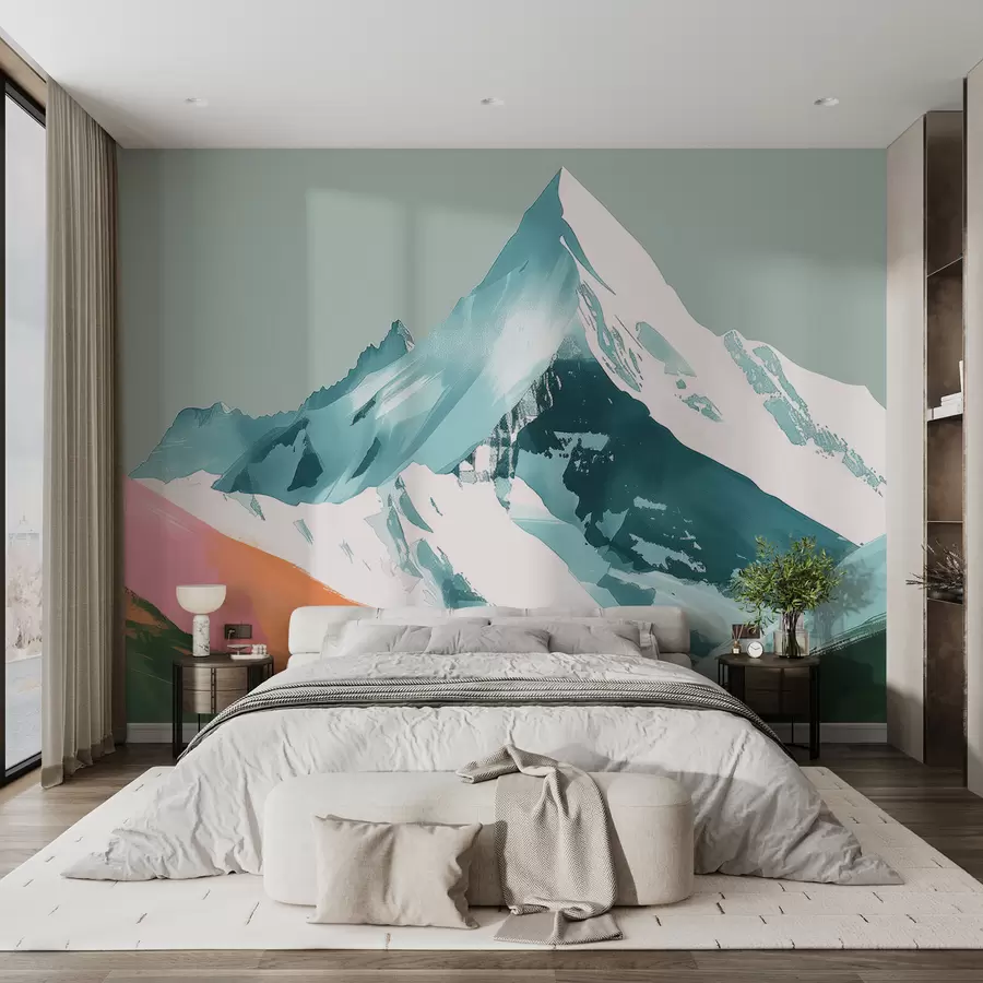 murais de parede Paisagem de montanha com detalhes em rosa w01394v1