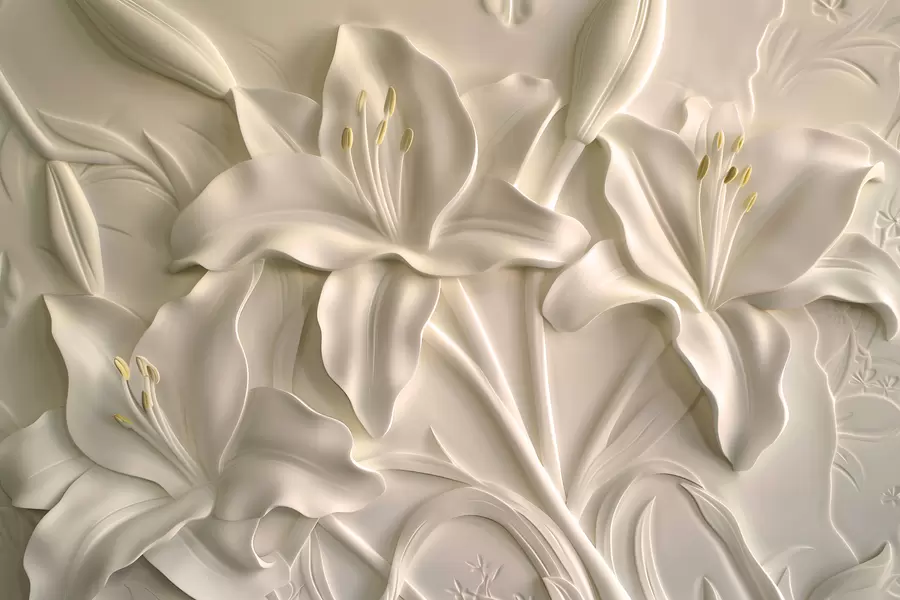 murais de parede Baixo-relevo de grandes lírios bege w01434