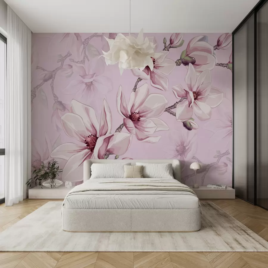 murais de parede magnólia rosa delicada de perto w00982