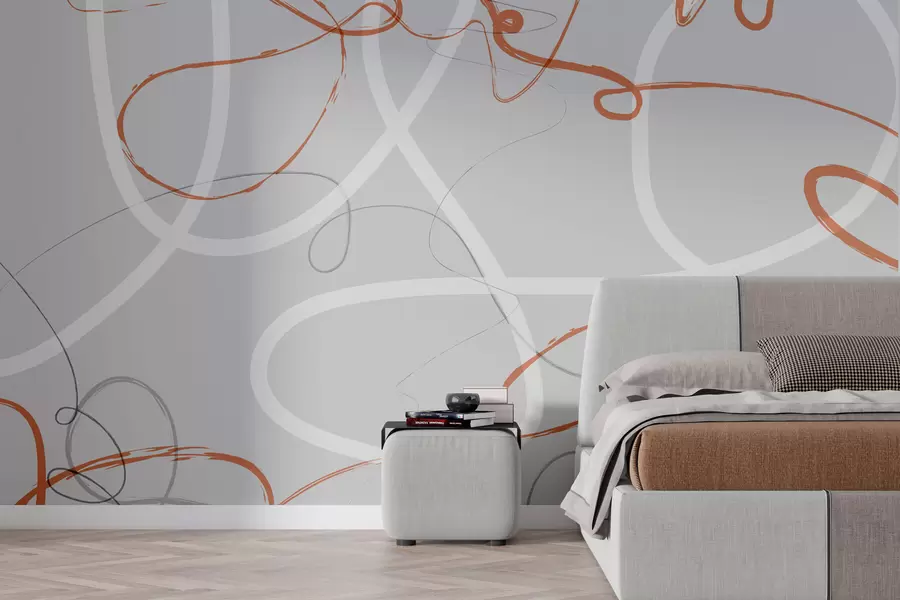 murais de parede Linhas laranja abstratas em um fundo cinza w01455