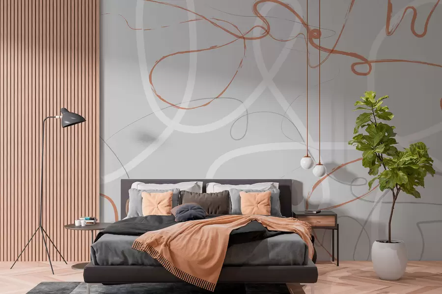murais de parede Linhas laranja abstratas em um fundo cinza w01455