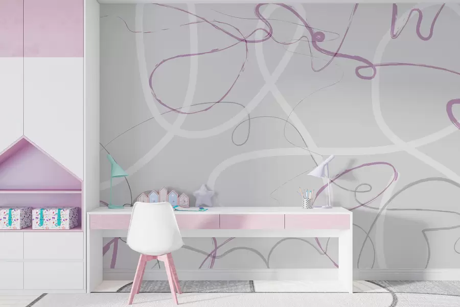murais de parede Linhas roxas abstratas em um fundo cinza w01455v2