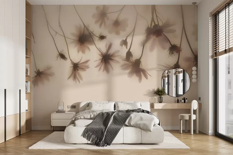 murais de parede Flores delicadas na neblina penduradas no alto em cores rosa w01469