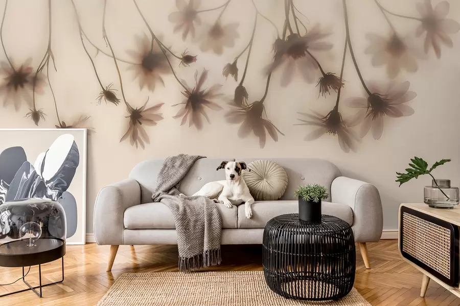 murais de parede Flores delicadas na neblina penduradas no alto em cores rosa w01469