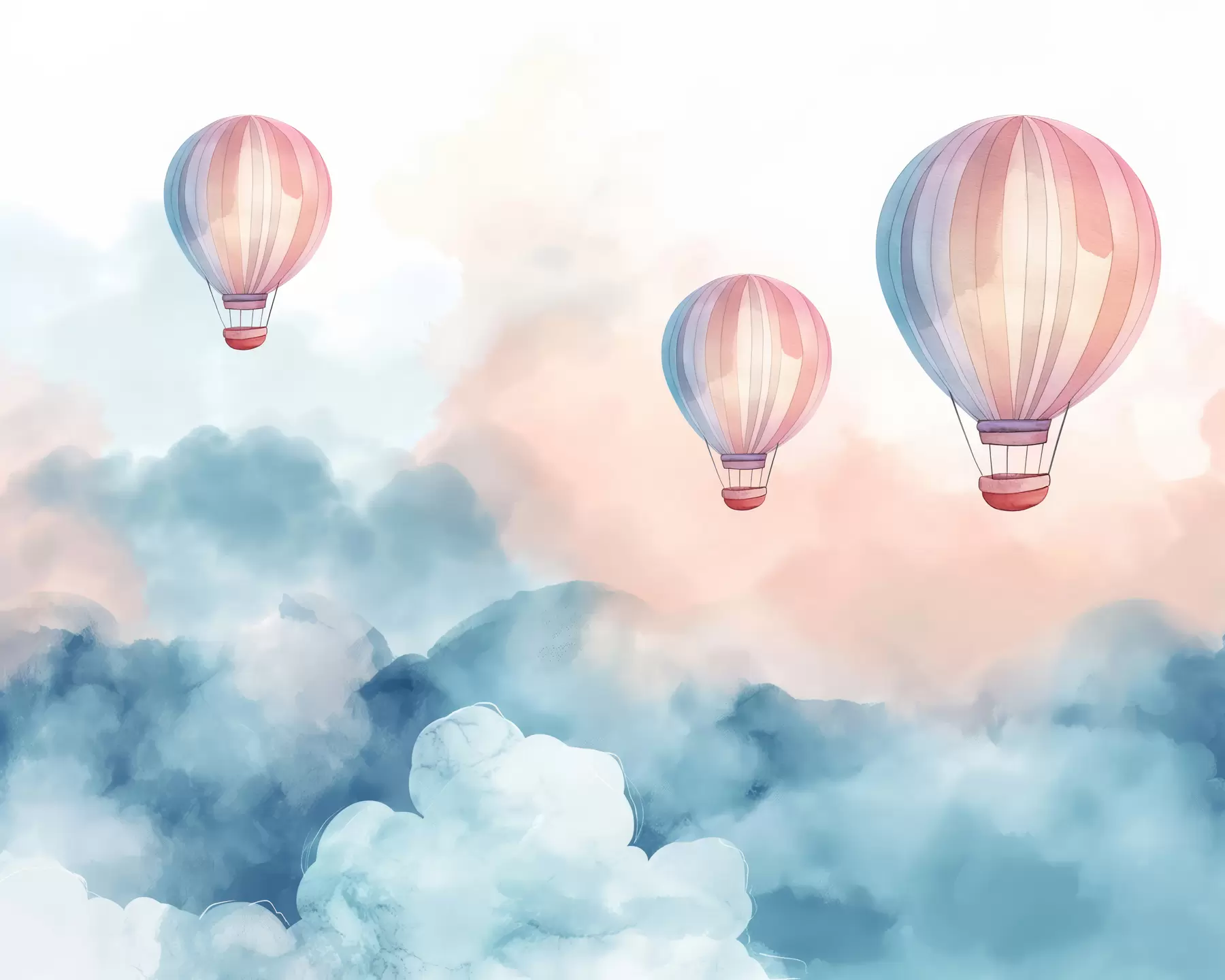 murais de parede Balões de aquarela nas nuvens w01011