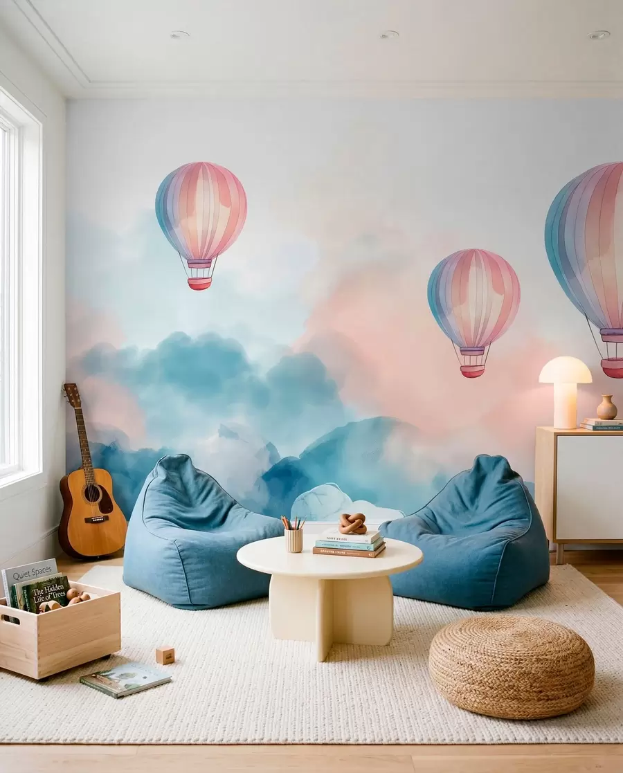 murais de parede Balões de aquarela nas nuvens w01011