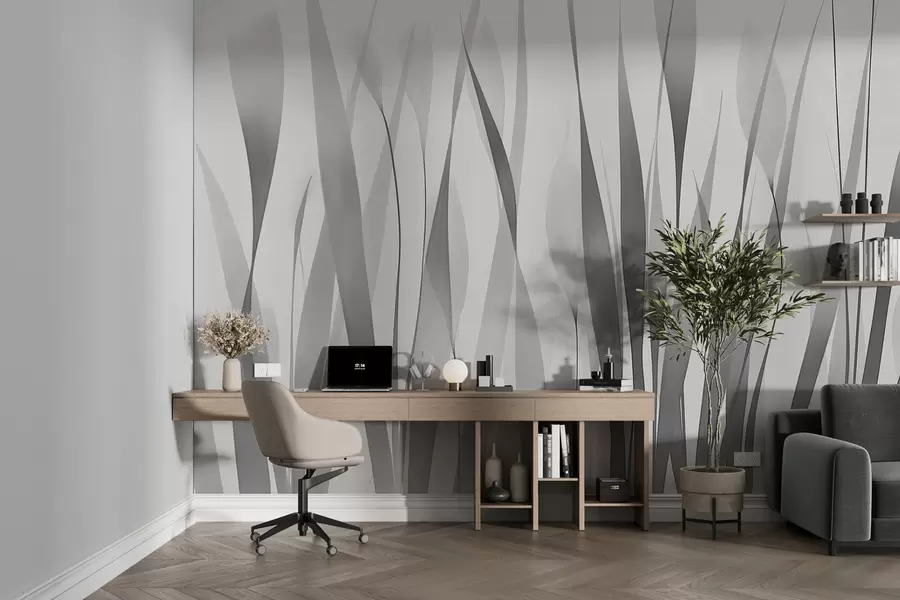 murais de parede Folhas translúcidas em tons de cinza w01018v3
