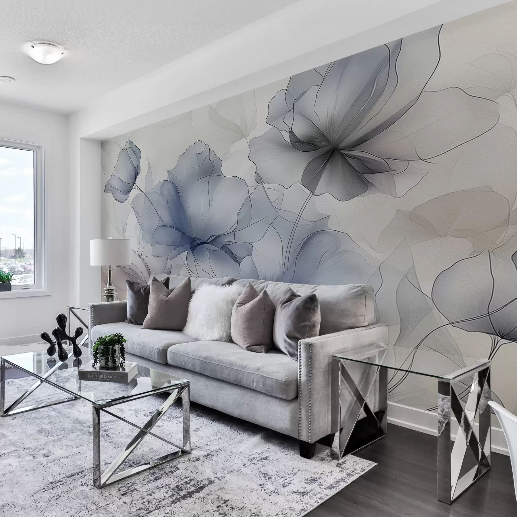 murais de parede Flores abstratas em uma parede de concreto w01037