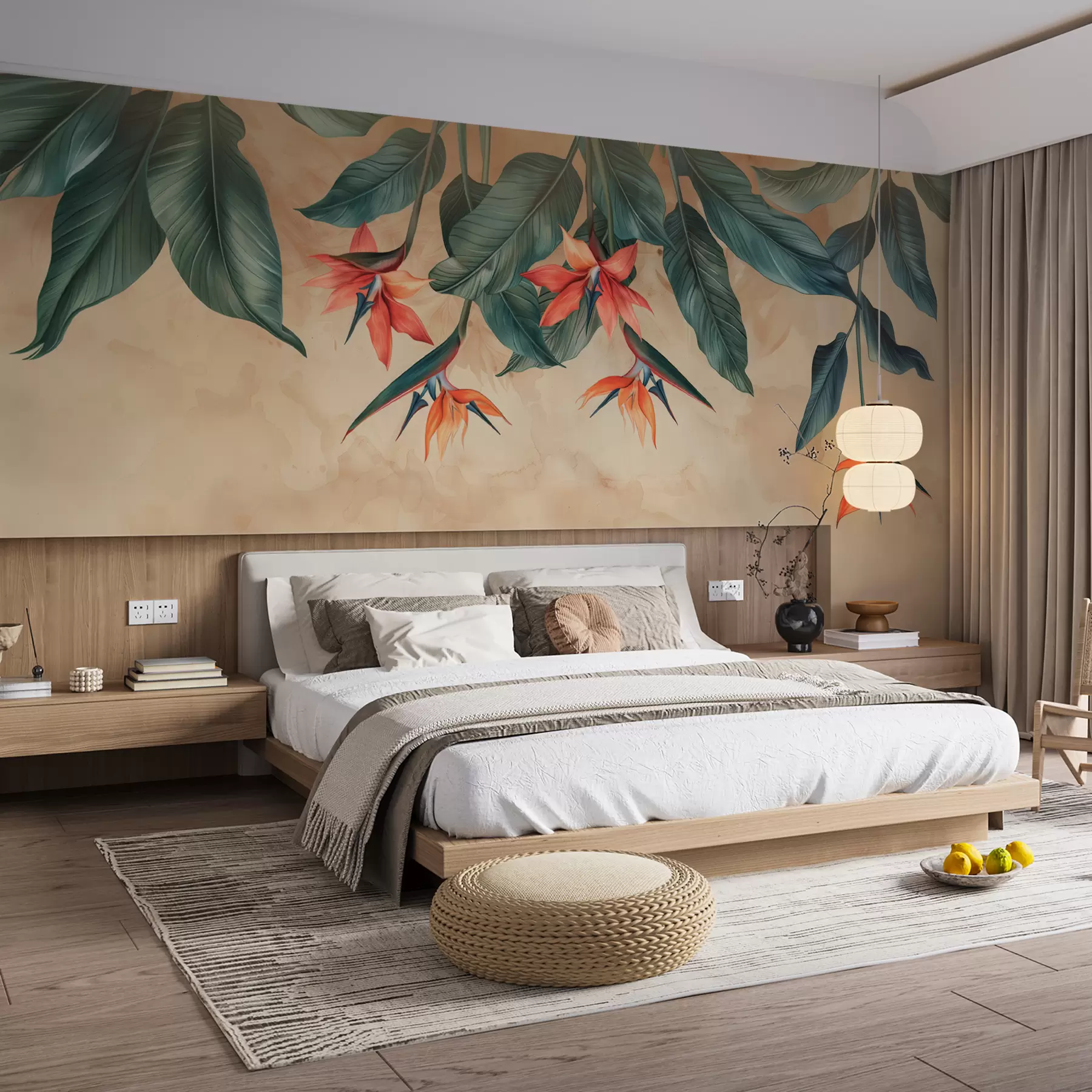 murais de parede Flor tropical em fundo aquarela bege w01485