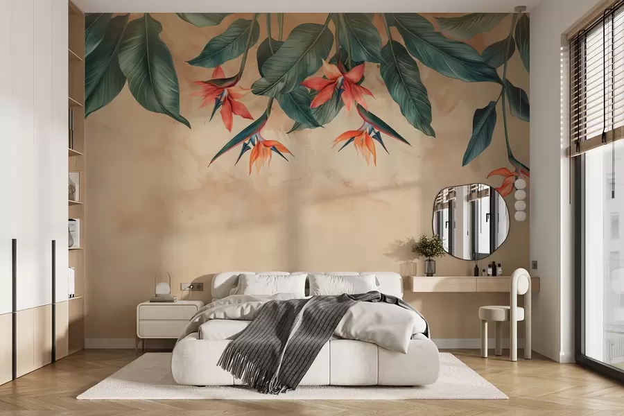 murais de parede Flor tropical em fundo aquarela bege w01485