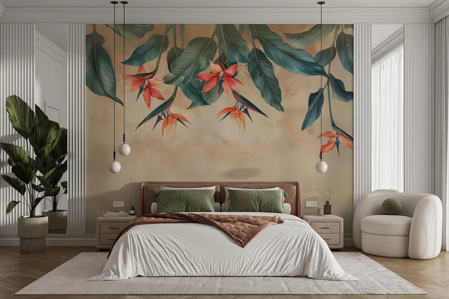 murais de parede Flor tropical em fundo aquarela bege w01485