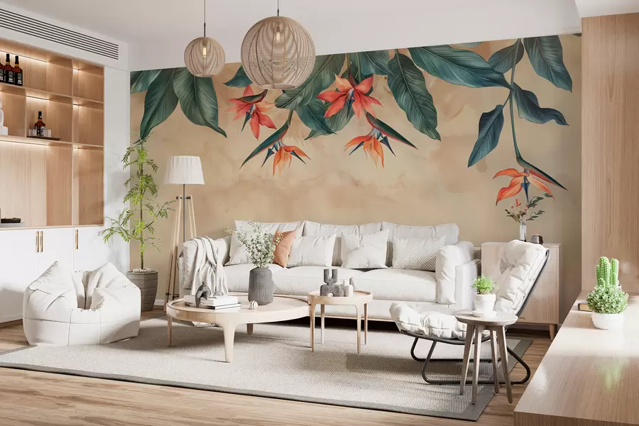 murais de parede Flor tropical em fundo aquarela bege w01485
