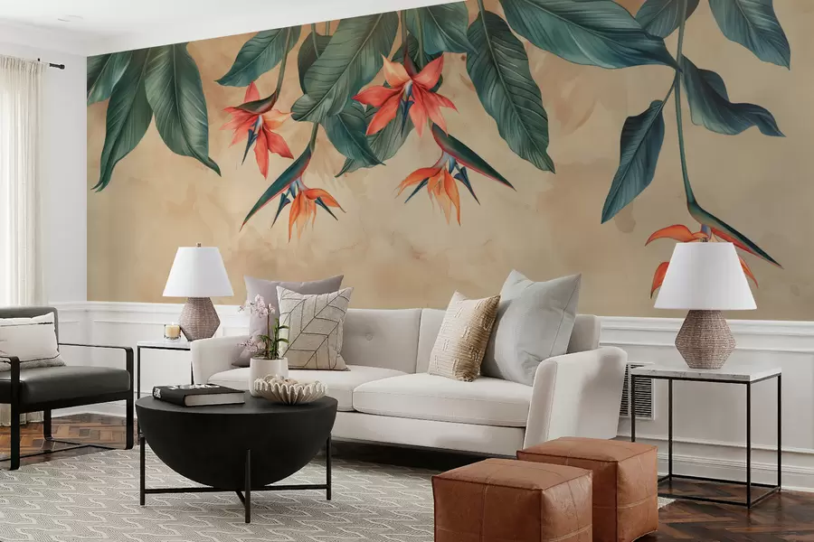 murais de parede Flor tropical em fundo aquarela bege w01485