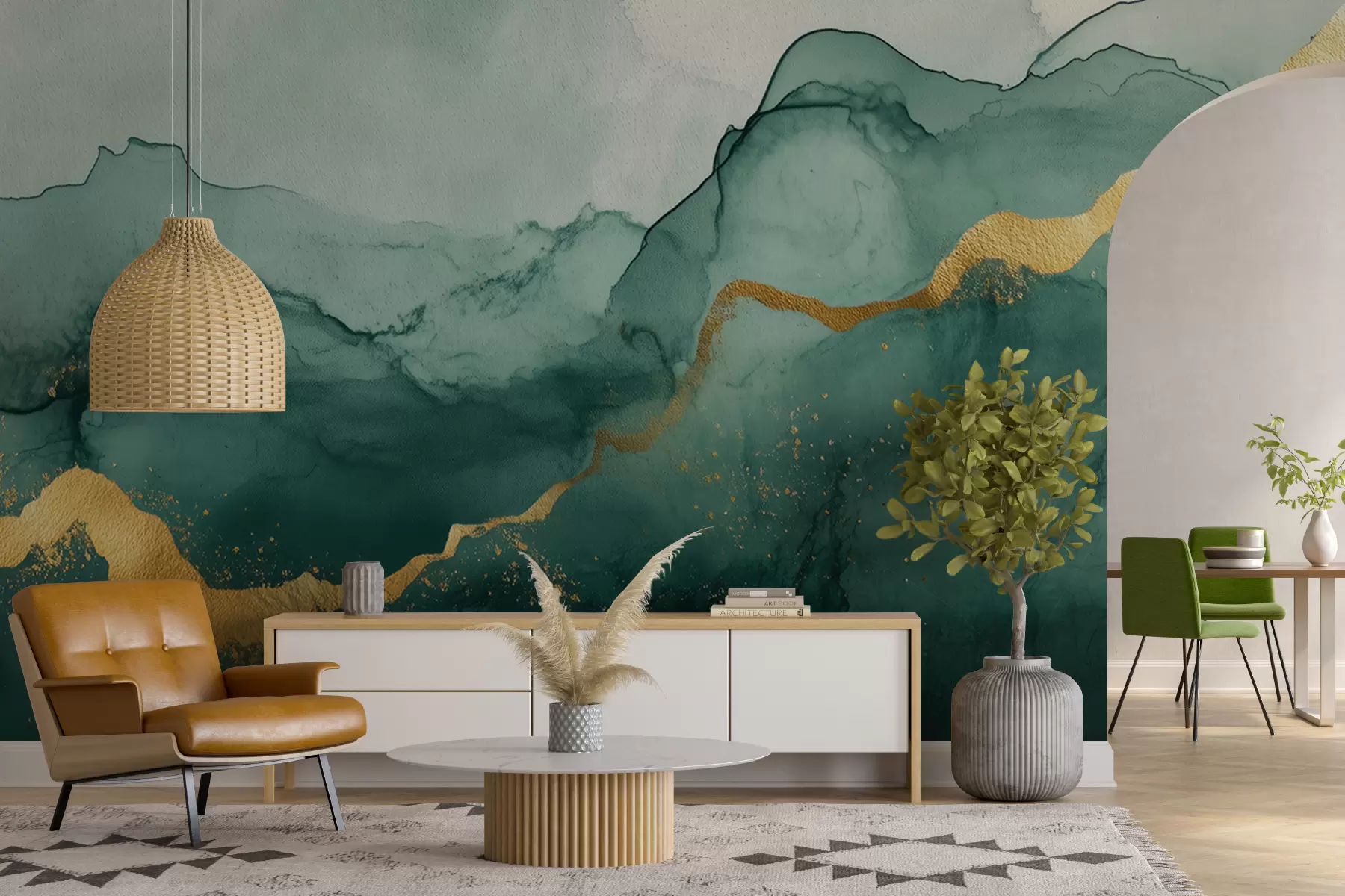 murais de parede Composição de aguarela esmeralda vintage w01362v1