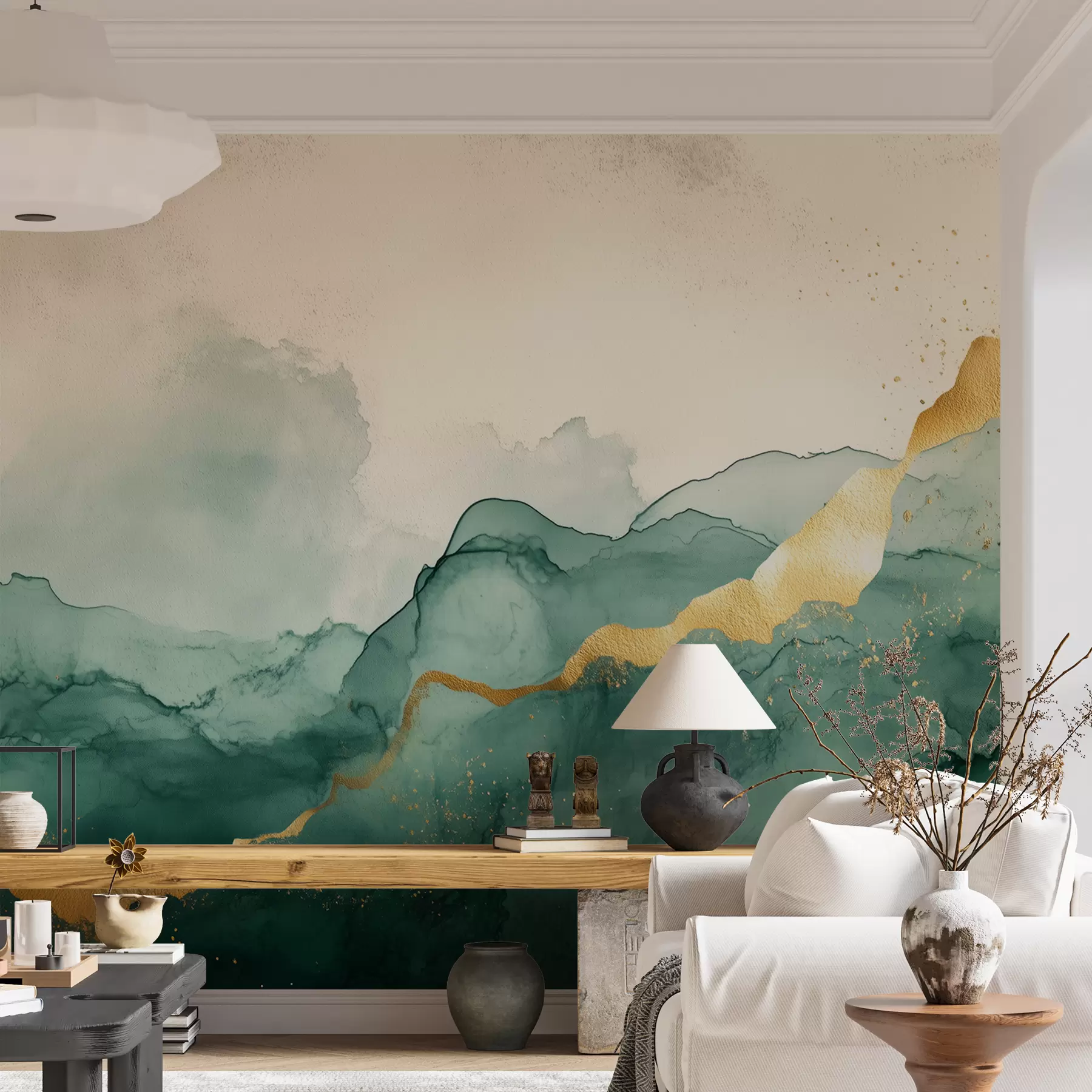 murais de parede Composição de aguarela esmeralda vintage w01362v1