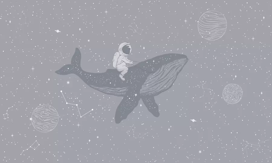 murais de parede Astronauta e baleia mágica no espaço w08298