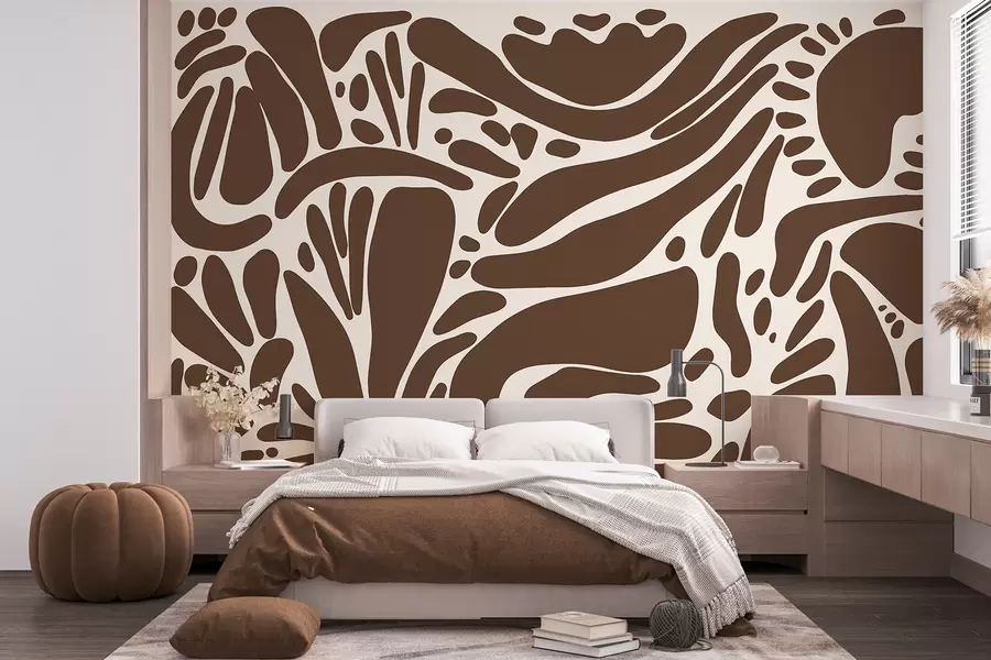 murais de parede Padrão geométrico abstrato, estilo tribal, cor castanha w01623v1