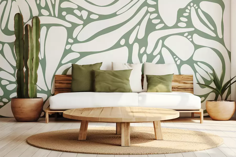 murais de parede Padrão geométrico abstrato, estilo tribal, cor verde claro w01623v2