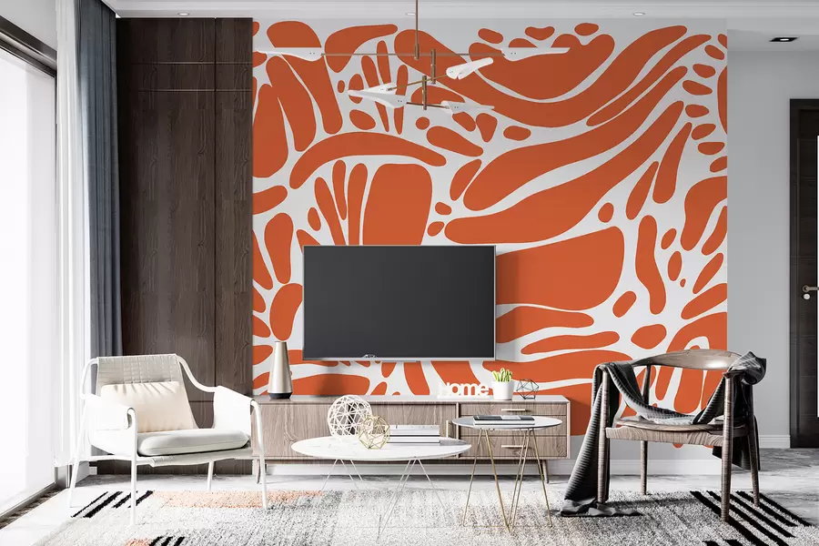 murais de parede Padrão geométrico abstrato, estilo tribal, cor de laranja w01623v6
