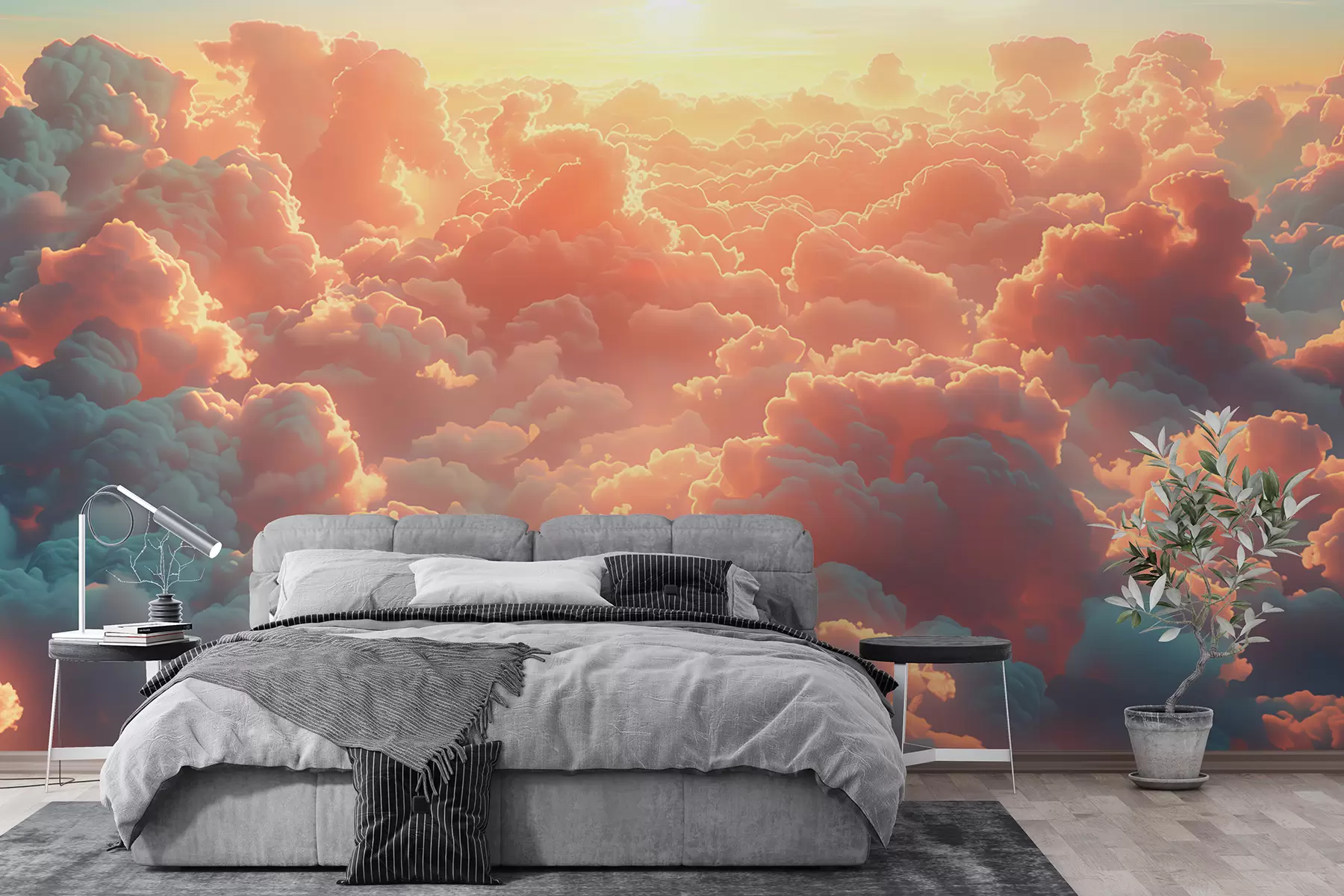 murais de parede Céu brilhante com muitas nuvens no céu em cores quentes w01539