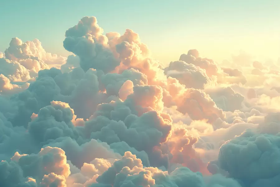 murais de parede Céu brilhante com muitas nuvens de cores claras w01543