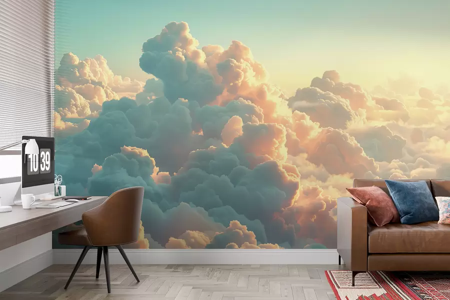 murais de parede Céu brilhante com muitas nuvens de cores claras w01543