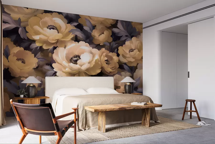 murais de parede Estilo de pintura a óleo floral baseado na cor bege e roxa w01581