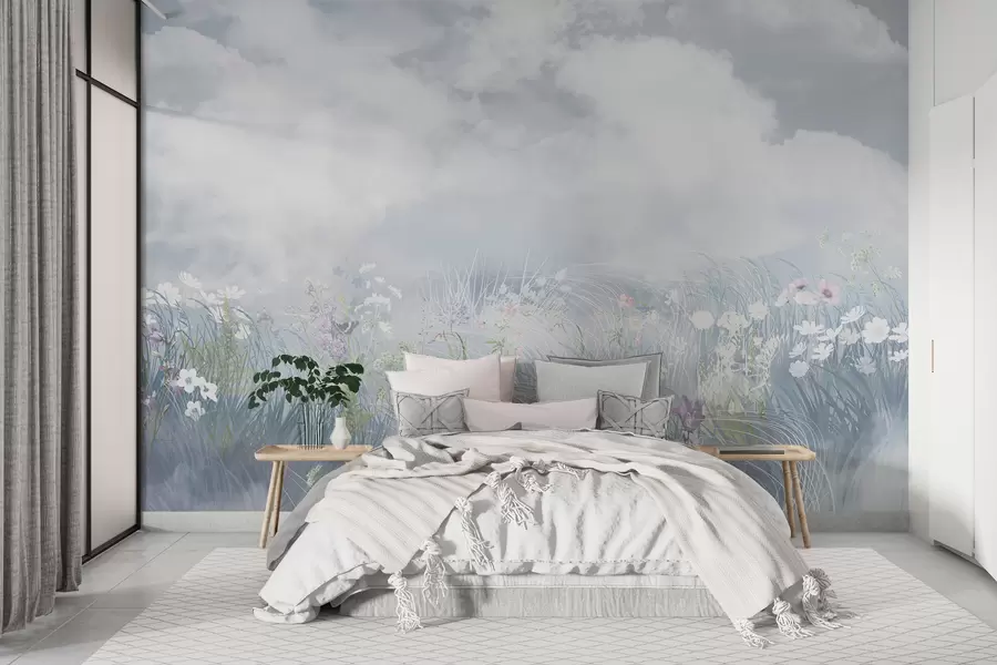 murais de parede Flores silvestres e ervas com céu e nuvens dos Balcãs w01624