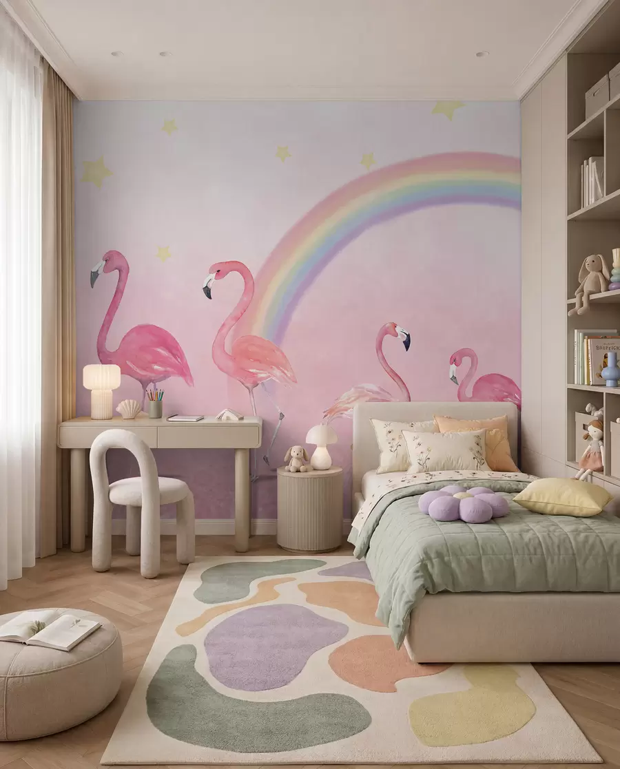 murais de parede Pássaro, arco-íris e flamingo maior u29070