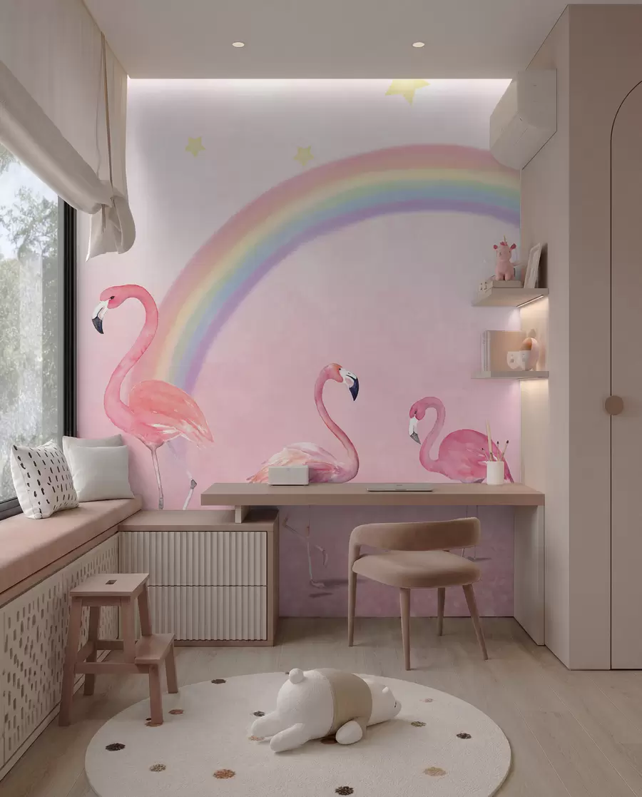 murais de parede Pássaro, arco-íris e flamingo maior u29070