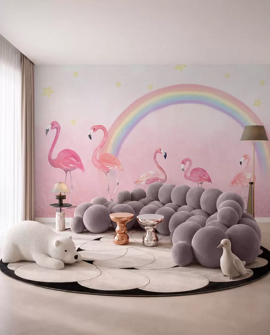 murais de parede Pássaro, arco-íris e flamingo maior u29070